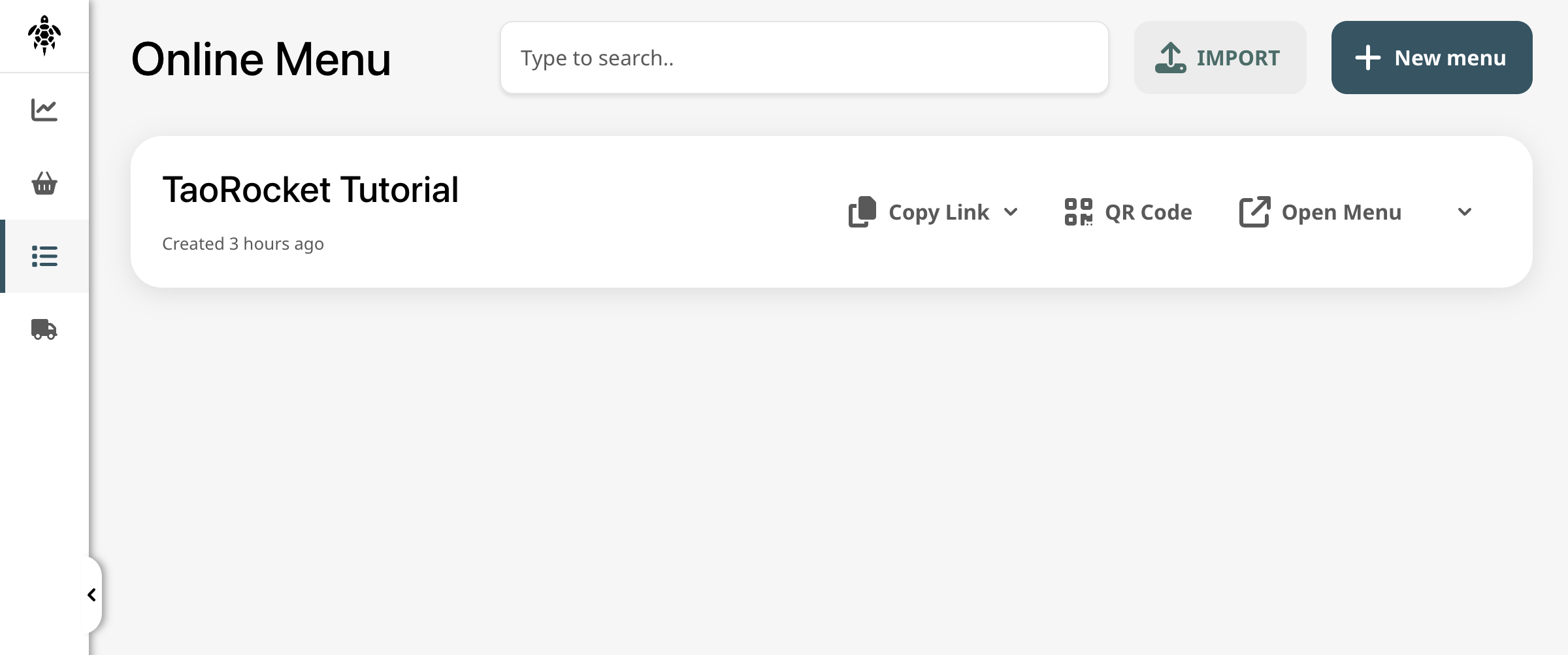 Online menu list